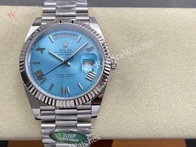 AR Factory Rolex Daydate 40*12.2mm 3255 Movement Blue Face Romans Markers SS Band Watch